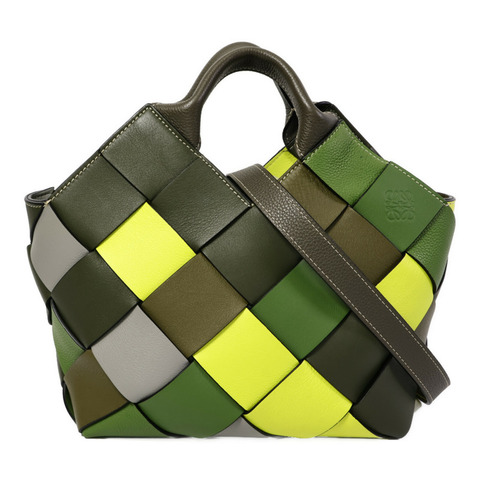 LOEWE 牛皮皮革Woven Basket手挽肩背兩用袋
