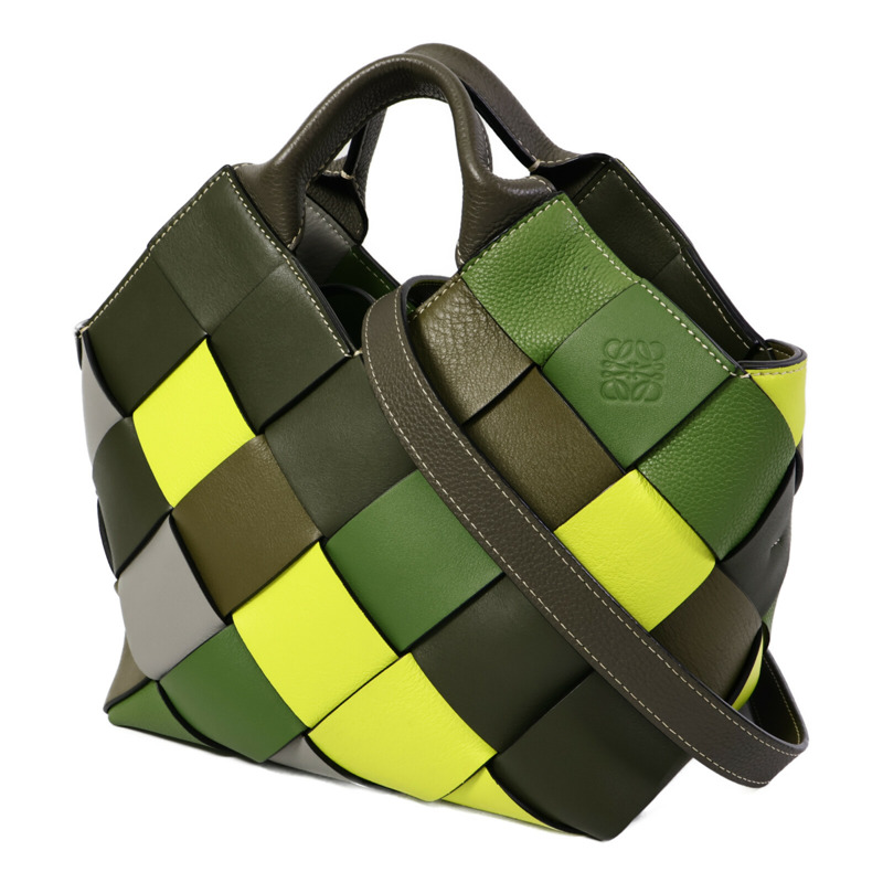LOEWE 牛皮皮革Woven Basket手挽肩背兩用袋-2
