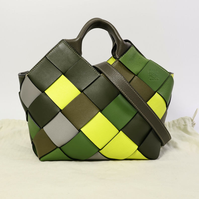 LOEWE 牛皮皮革Woven Basket手挽肩背兩用袋-8