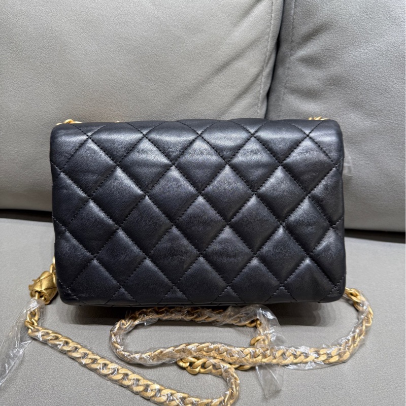 Chanel香奈兒23B黑金菠蘿扣小金柱風琴包口蓋包 芯片款 尺寸21*14*7cm-1