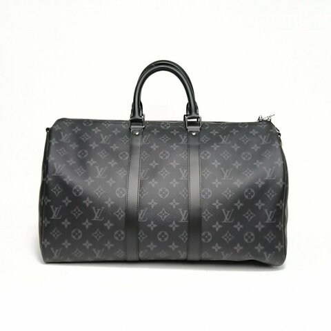 LOUIS VUITTON KEEPALL45配肩帶黑色PVC晶片肩背包