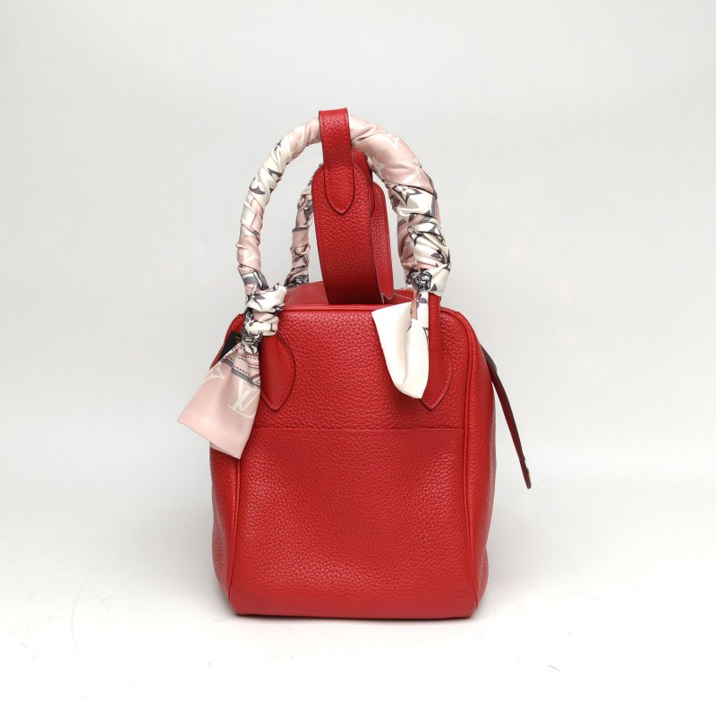HERMES Lindy34國旗紅TC皮框Q銀扣肩背包-3