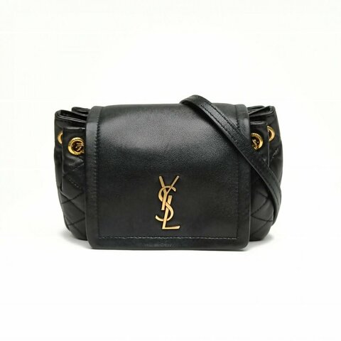 SAINT LAURENT NolitaMini18黑色羊皮金扣肩背包