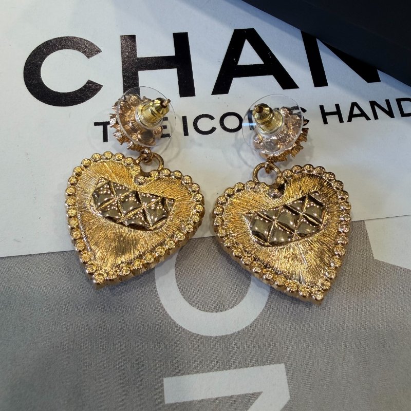 CHANEL 大愛心水鑽耳環 金-2