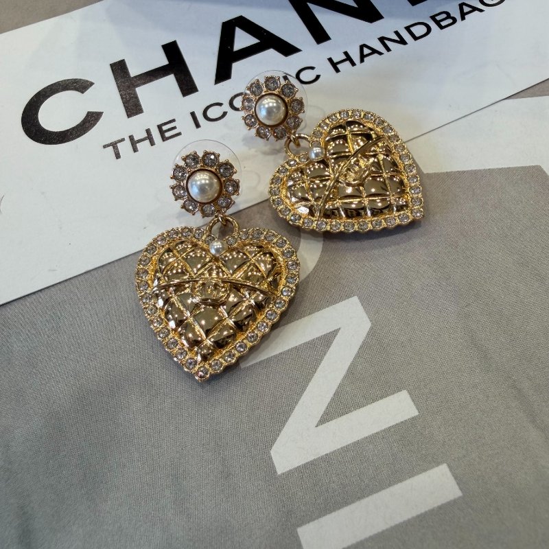 CHANEL 大愛心水鑽耳環 金-4