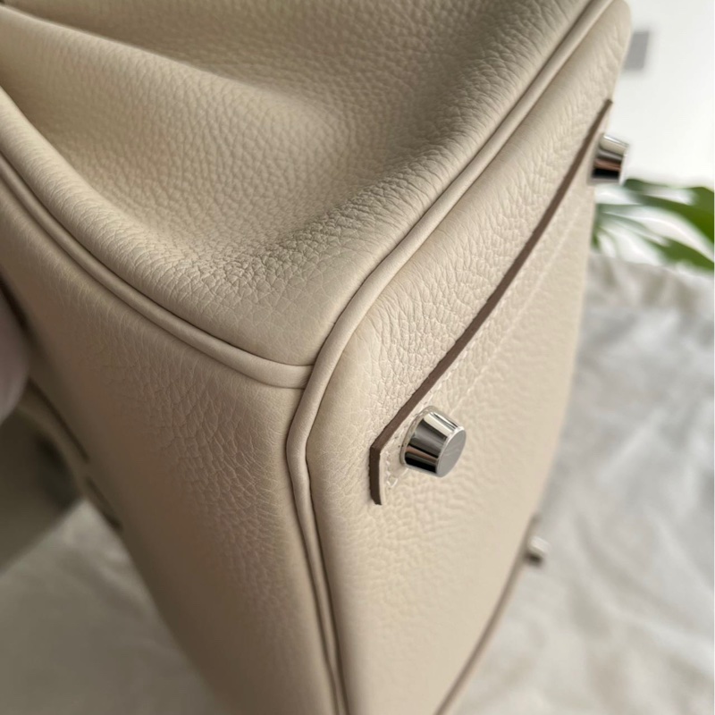 閒置新HERMES/愛馬仕 Birkin 25 togo皮 鉑金包手提包 奶昔白 銀扣 G刻 附件：鎖鑰匙-5