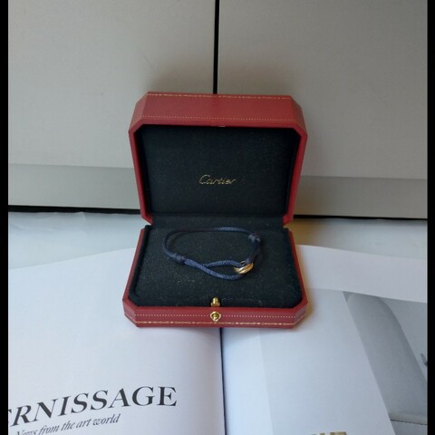 Cartier 藍繩綁帶三環金手環