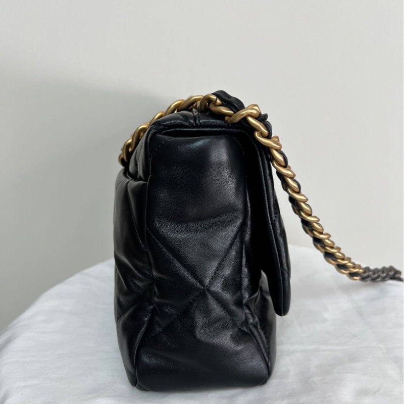 ✨99新 Chanel香奈兒 19bag中號 單肩包斜挎包 黑金 21年 芯片-1