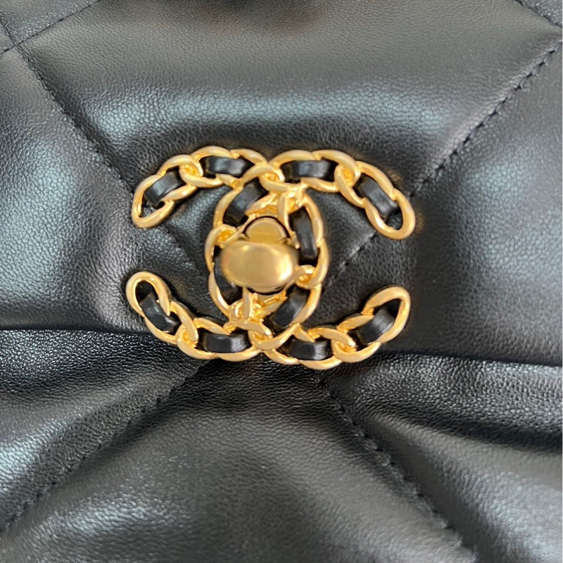✨99新 Chanel香奈兒 19bag中號 單肩包斜挎包 黑金 21年 芯片-7