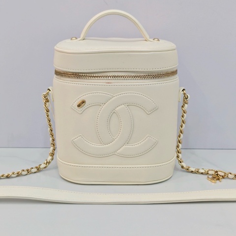 99新✨香奈兒/Chanel Vanity Case化妝盒包盒子包手提包斜挎包單肩包 白色 金扣