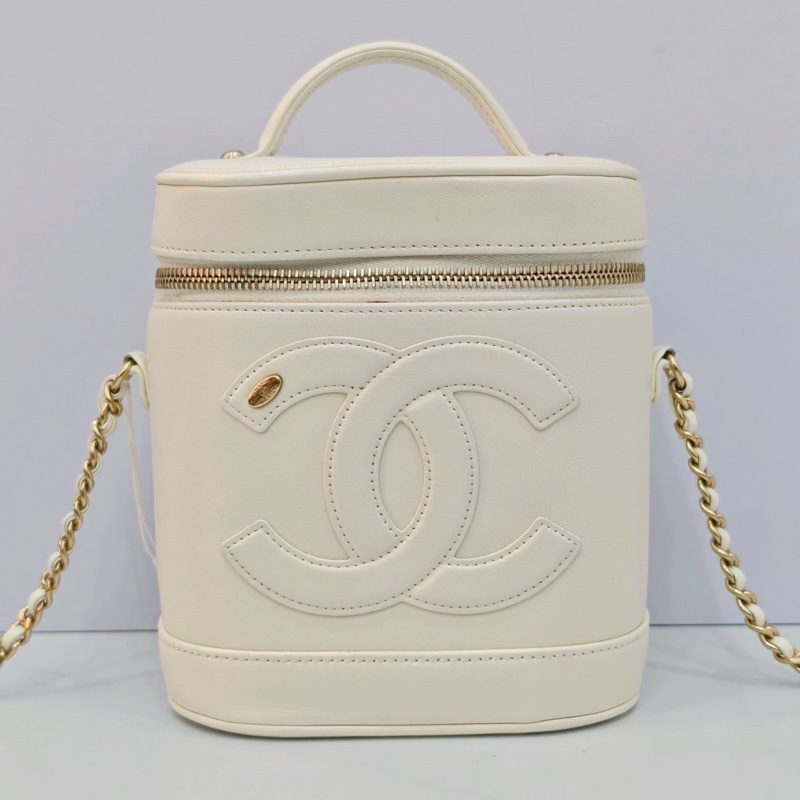 99新✨香奈兒/Chanel Vanity Case化妝盒包盒子包手提包斜挎包單肩包 白色 金扣-1