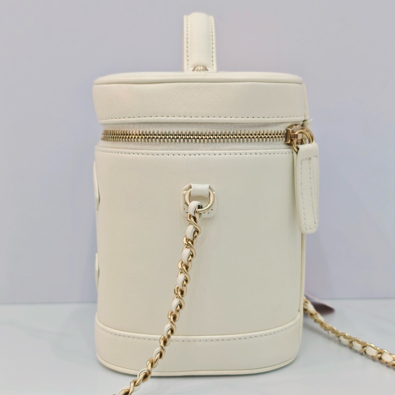 99新✨香奈兒/Chanel Vanity Case化妝盒包盒子包手提包斜挎包單肩包 白色 金扣-3