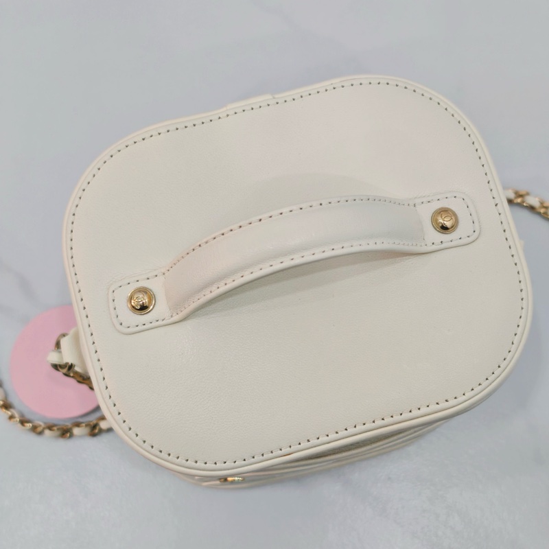 99新✨香奈兒/Chanel Vanity Case化妝盒包盒子包手提包斜挎包單肩包 白色 金扣-6
