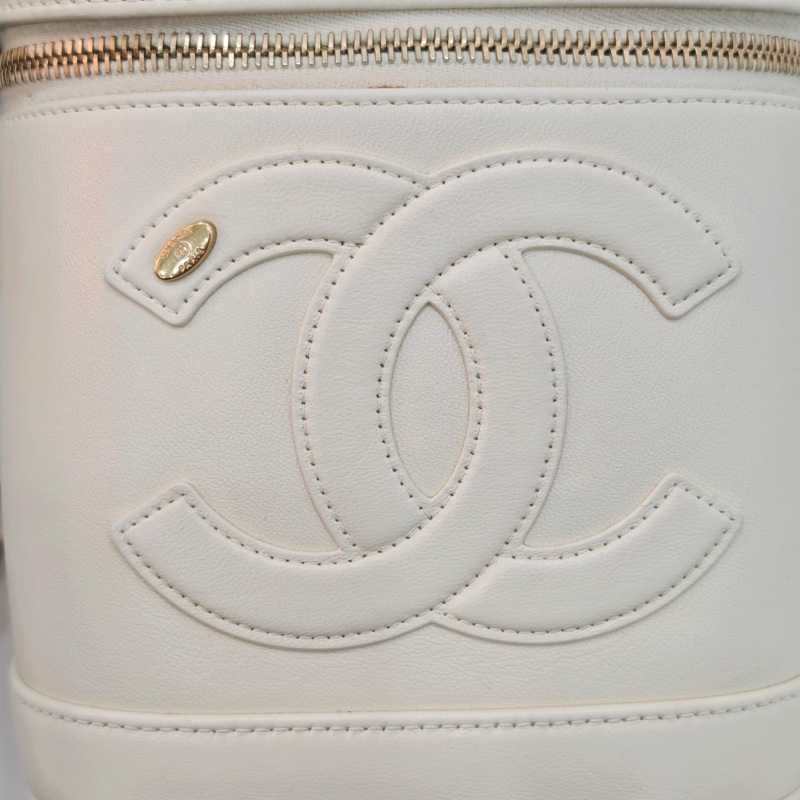 99新✨香奈兒/Chanel Vanity Case化妝盒包盒子包手提包斜挎包單肩包 白色 金扣-8