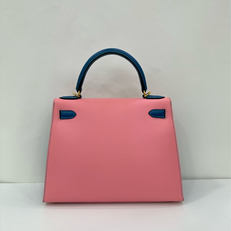 Hermes 愛馬仕 kelly28 奶昔粉拼藍雙拼色 epsom皮 金扣 X刻-2