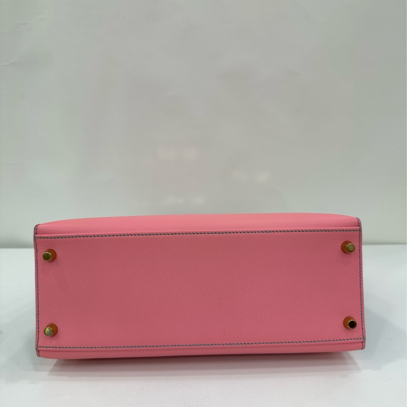 Hermes 愛馬仕 kelly28 奶昔粉拼藍雙拼色 epsom皮 金扣 X刻-5