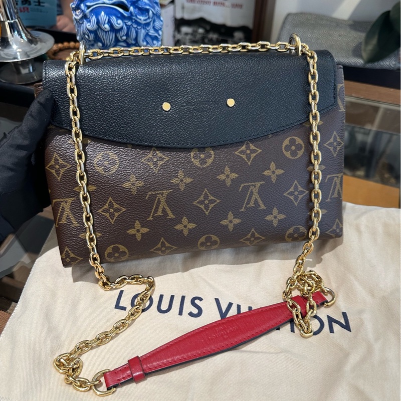 lv/路易威登 老花黑色拼皮Pallas系列chain傳奇 鏈條包 整體成色97新-3