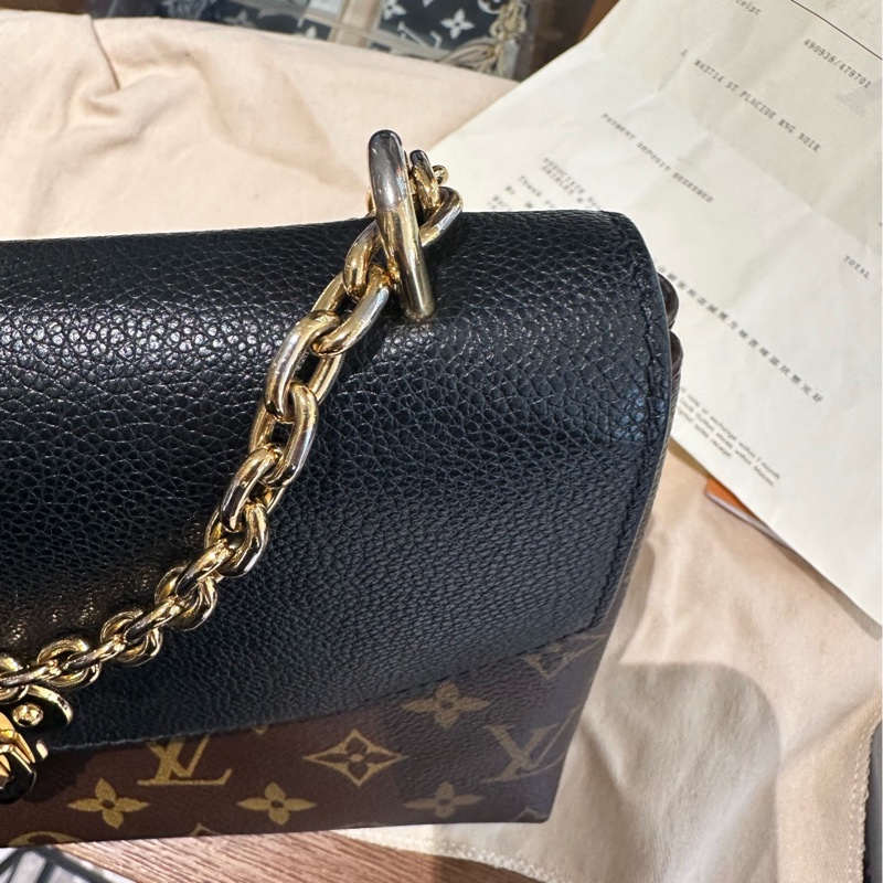 lv/路易威登 老花黑色拼皮Pallas系列chain傳奇 鏈條包 整體成色97新-6