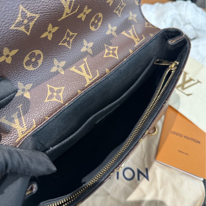 lv/路易威登 老花黑色拼皮Pallas系列chain傳奇 鏈條包 整體成色97新-8