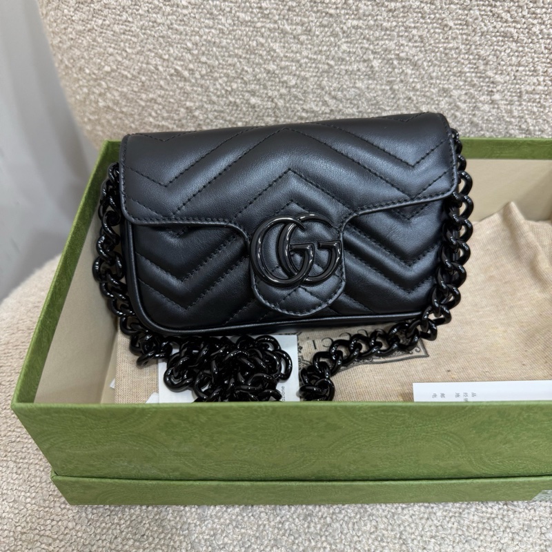 99新 Gucci黑色mini馬蒙 新款內里 陶瓷鏈-0