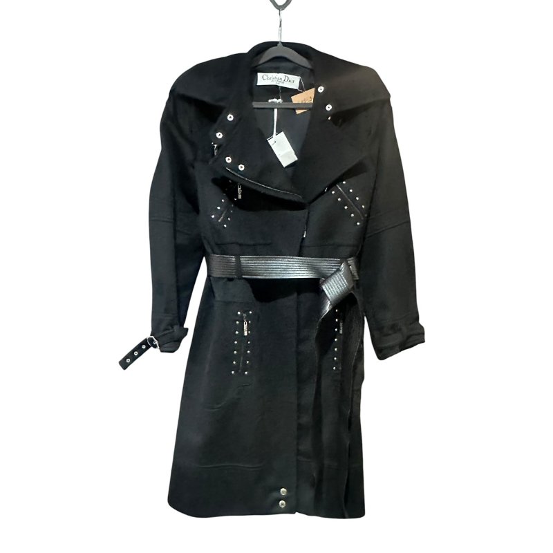 【美收精品】Christian Dior 黑色鉚釘毛絨皮質大衣 5-507【隔月月中將轉賣至日本 上架期限30天】-0