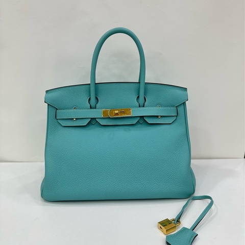 HERMES 愛馬仕 Birkin30 3P馬卡龍藍 金扣 togo皮 T刻