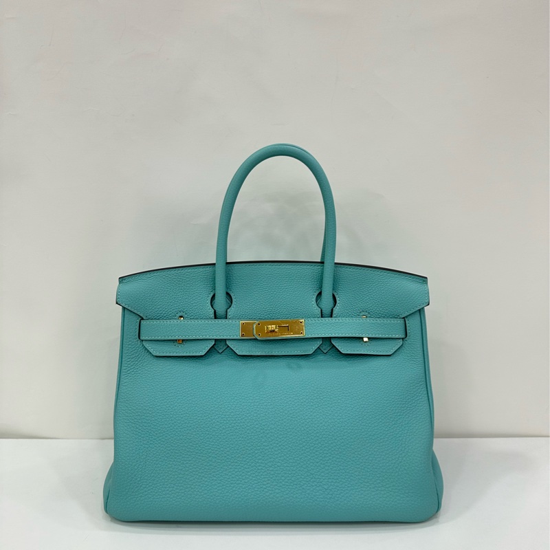 HERMES 愛馬仕 Birkin30 3P馬卡龍藍 金扣 togo皮 T刻-1