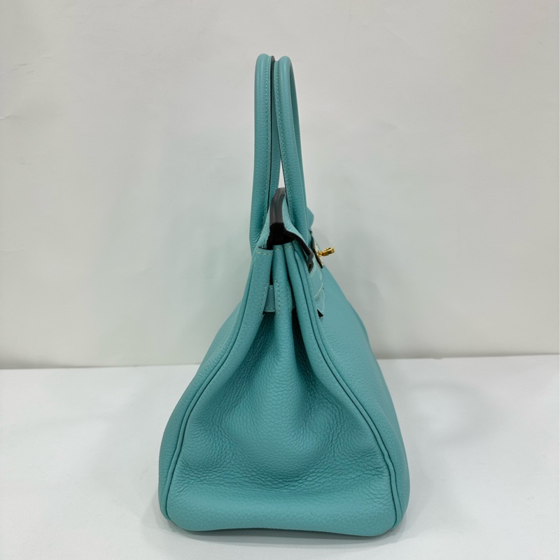 HERMES 愛馬仕 Birkin30 3P馬卡龍藍 金扣 togo皮 T刻-3