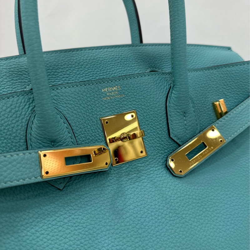 HERMES 愛馬仕 Birkin30 3P馬卡龍藍 金扣 togo皮 T刻-5