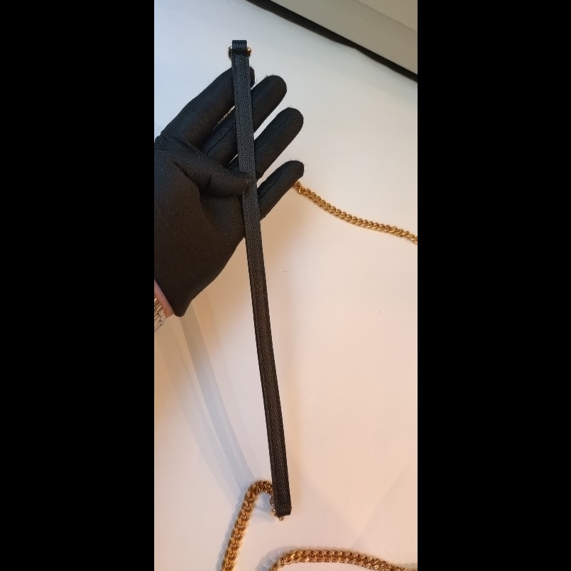 YSL 金鍊黑荔枝皮V格紋鍊帶小包 WOC-15