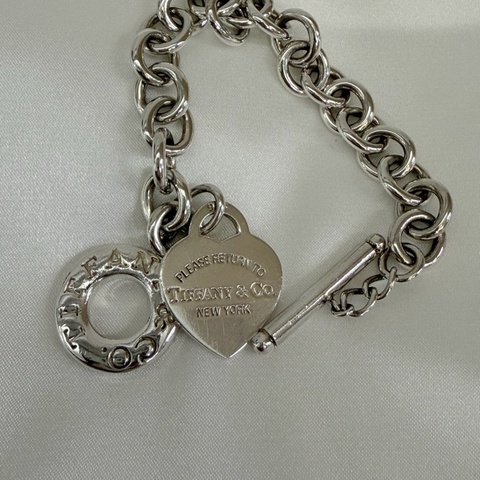 Tiffany &Co. 925純銀愛心吊牌T釦RTT手鍊19公分
