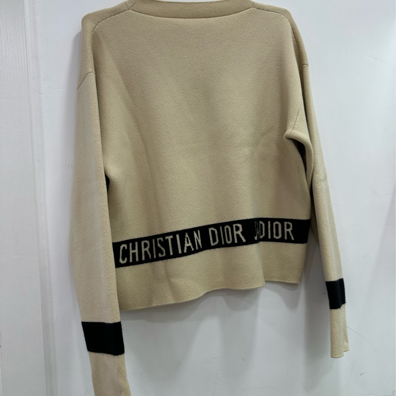 Christian Dior/迪奧 米色Logo條紋羊絨 毛衣 36碼-1