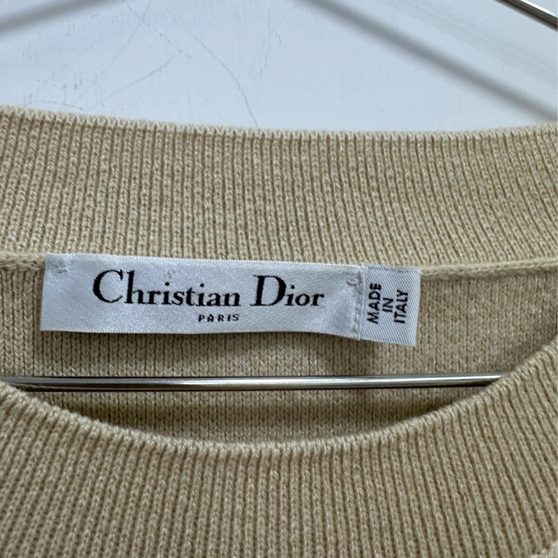 Christian Dior/迪奧 米色Logo條紋羊絨 毛衣 36碼-2