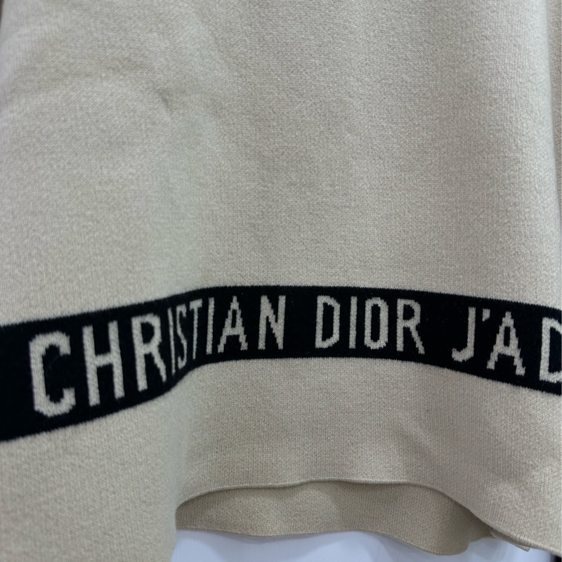 Christian Dior/迪奧 米色Logo條紋羊絨 毛衣 36碼-4