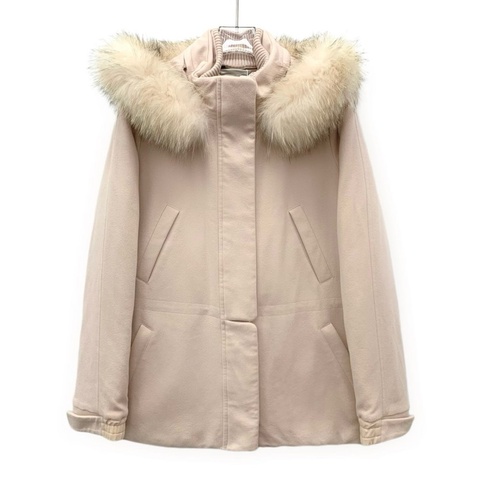 A级 CW0288 Loro Piana 粉色山羊绒连帽毛领长袖大衣外套 42码 原价52700 95新 轻微黄渍