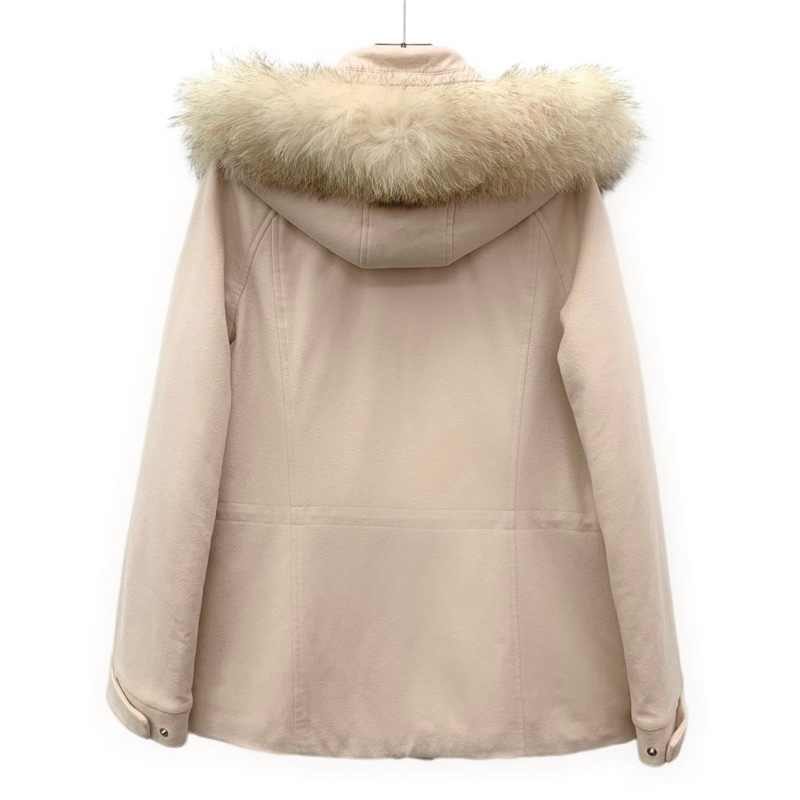 Loro Piana 粉色山羊绒连帽毛领长袖大衣外套 42码-1
