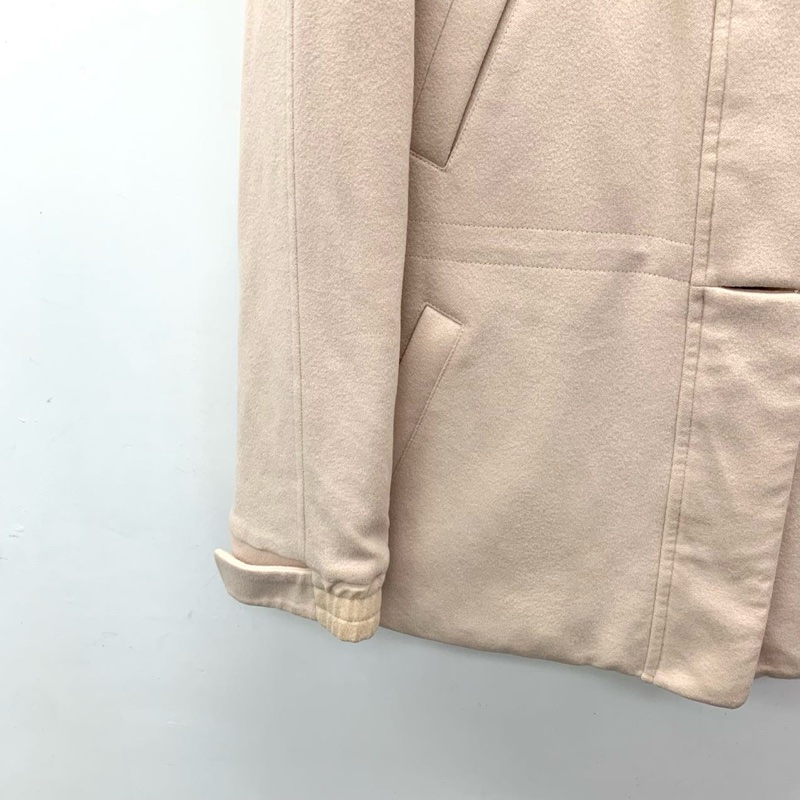 Loro Piana 粉色山羊绒连帽毛领长袖大衣外套 42码-3