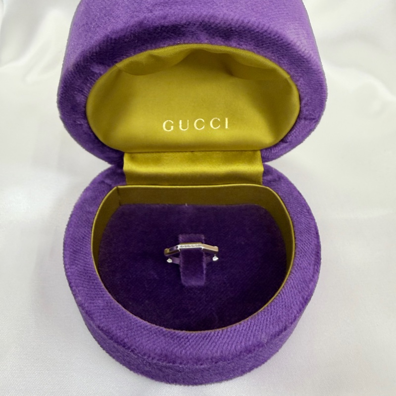Gucci 750白K金 Link to Love鏡面戒指10號-0