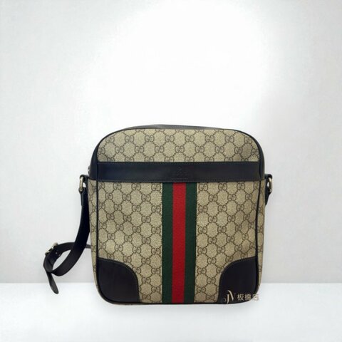 JS1404-GUCCI側背包黑牛皮拚PVC LOGO387511