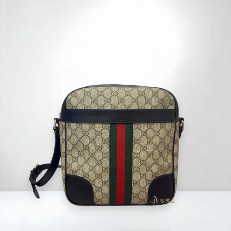 JS1404-GUCCI側背包黑牛皮拚PVC LOGO387511-0