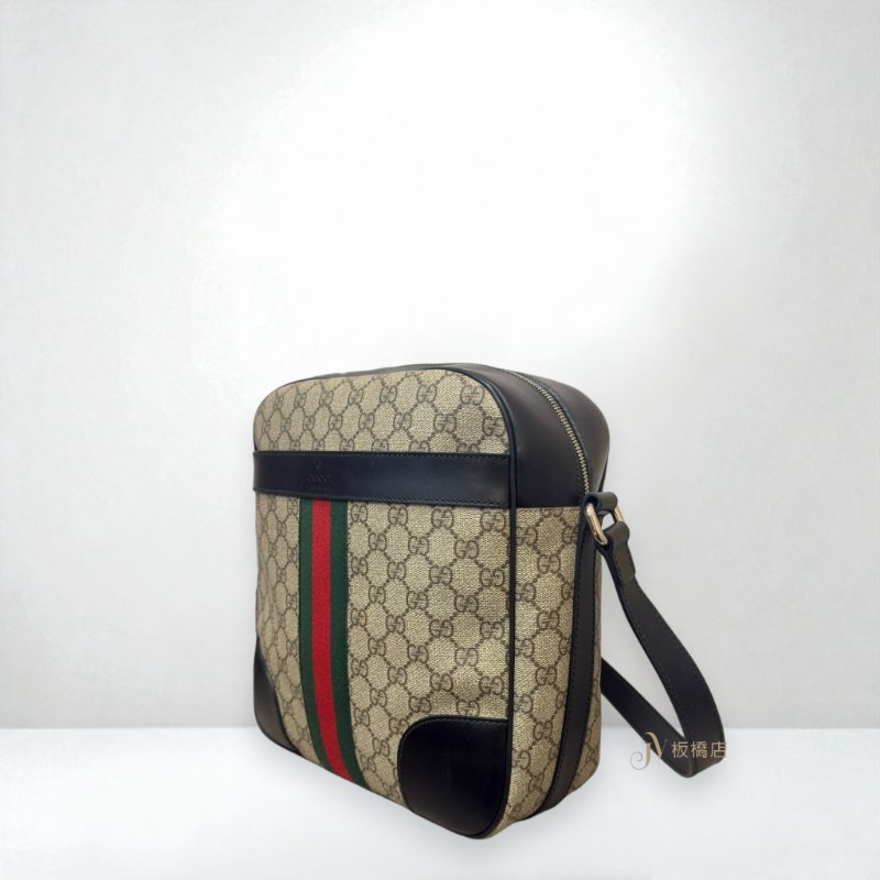 JS1404-GUCCI側背包黑牛皮拚PVC LOGO387511-1