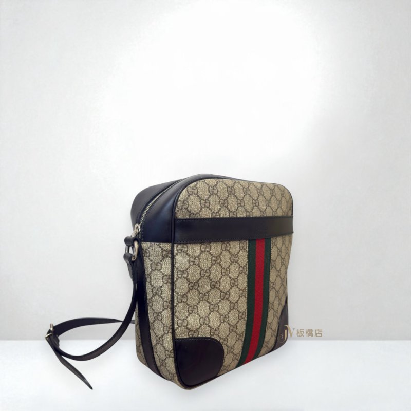 JS1404-GUCCI側背包黑牛皮拚PVC LOGO387511-2