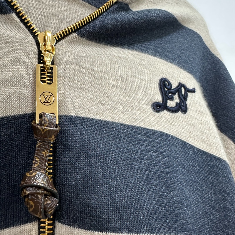 LV路易威登 藍條紋刺繡logo山羊絨桑蠶絲錦綸連身褲 XXS碼-3