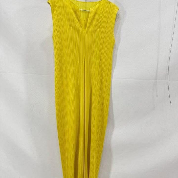 三宅一生ISSEY MIYAKE PLEATS PLEASE夏日檸檬黃V領洋裝-5