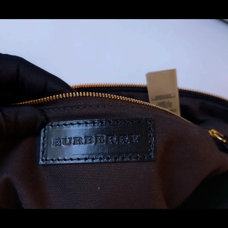 Burberry 黑把英系格紋PVC 扇形托特包-16