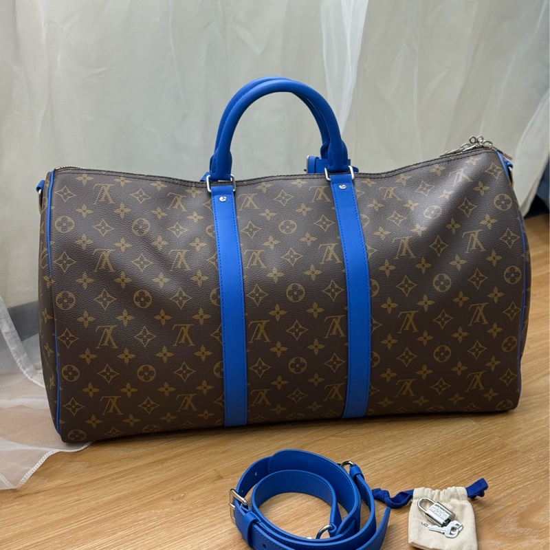 全新LV Keepall 50 拼寶藍色老花旅行袋✨最新晶片款-1