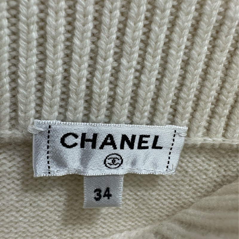 Chanel 鏈條白色羊絨露肩針織衫 34碼-3