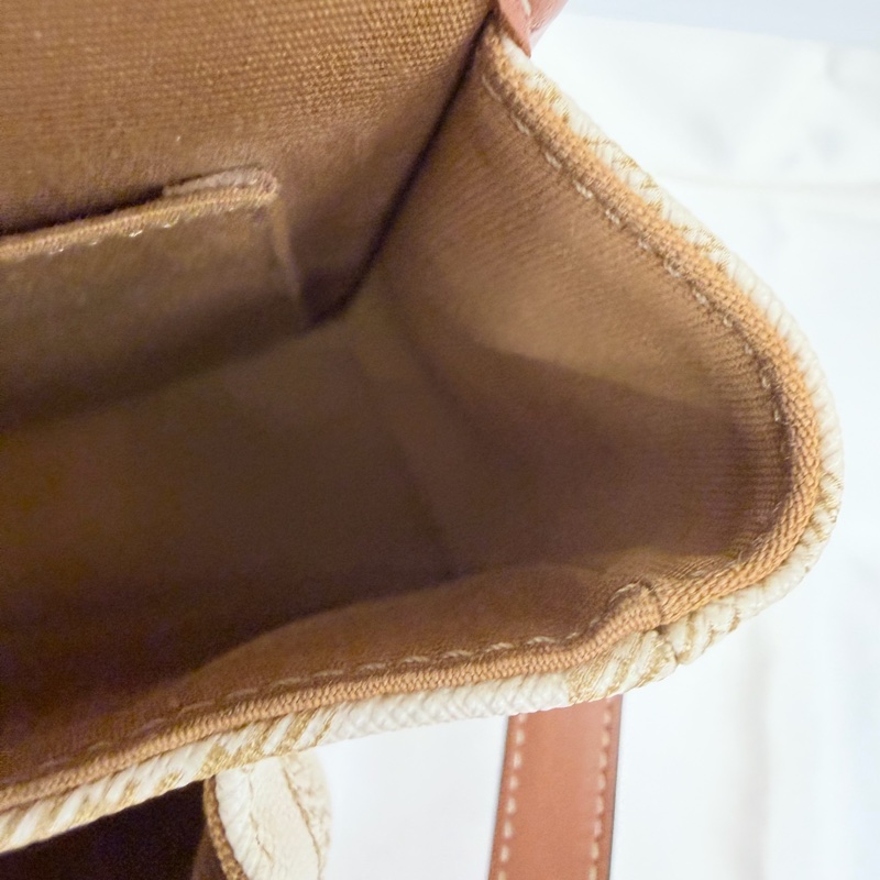 Lisa同款Celine 米白馬鞍包PVC咖牛皮邊金釦Medium folco-27
