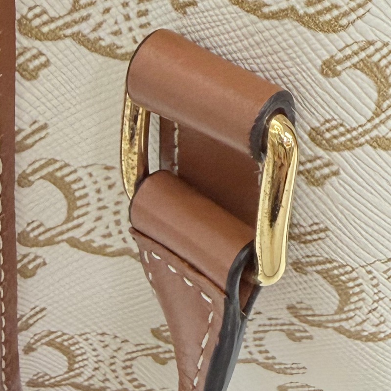 Lisa同款Celine 米白馬鞍包PVC咖牛皮邊金釦Medium folco-42