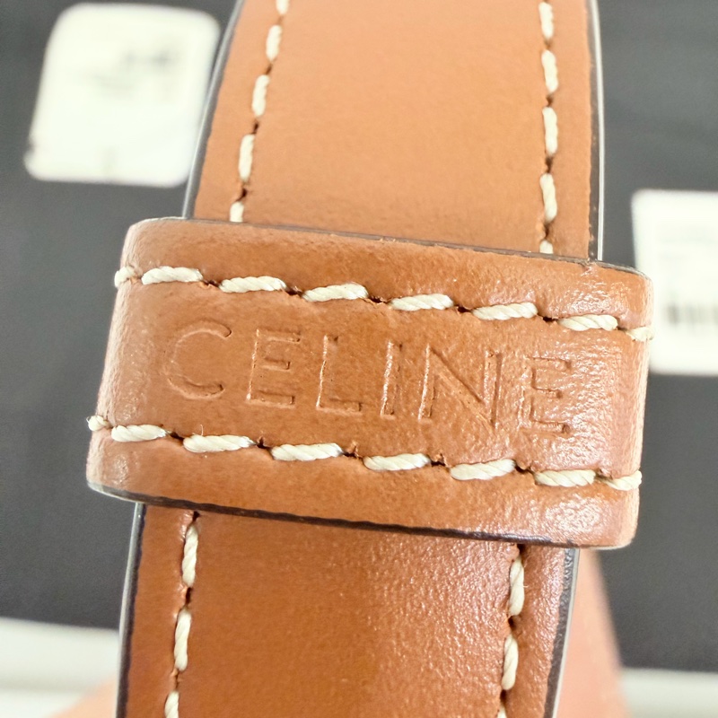 Lisa同款Celine 米白馬鞍包PVC咖牛皮邊金釦Medium folco-46